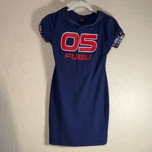 vintage blue FUBU jersey dress size small.